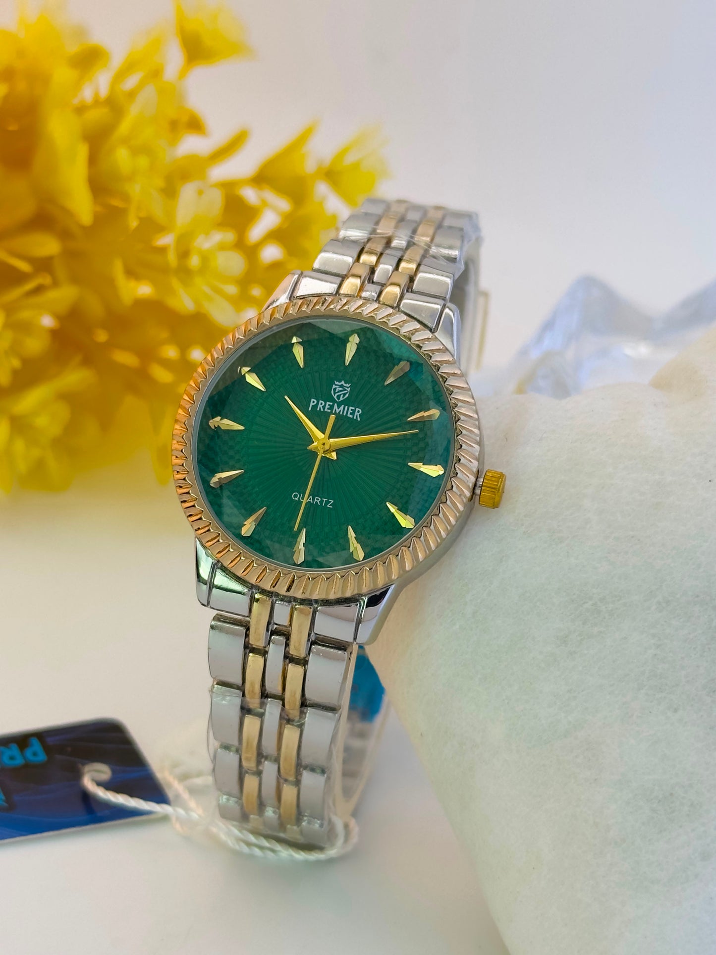 Premier Luxury Two-Tone Women’s Watch | Black Faceted Dial with Gold & Silver Stainless Steel Bracelet