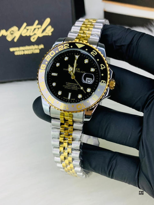 Luxury Two-Tone Stainless Steel Men's Analog Quartz Watch | Black Dial Business &amp; Casual Wrist Watch