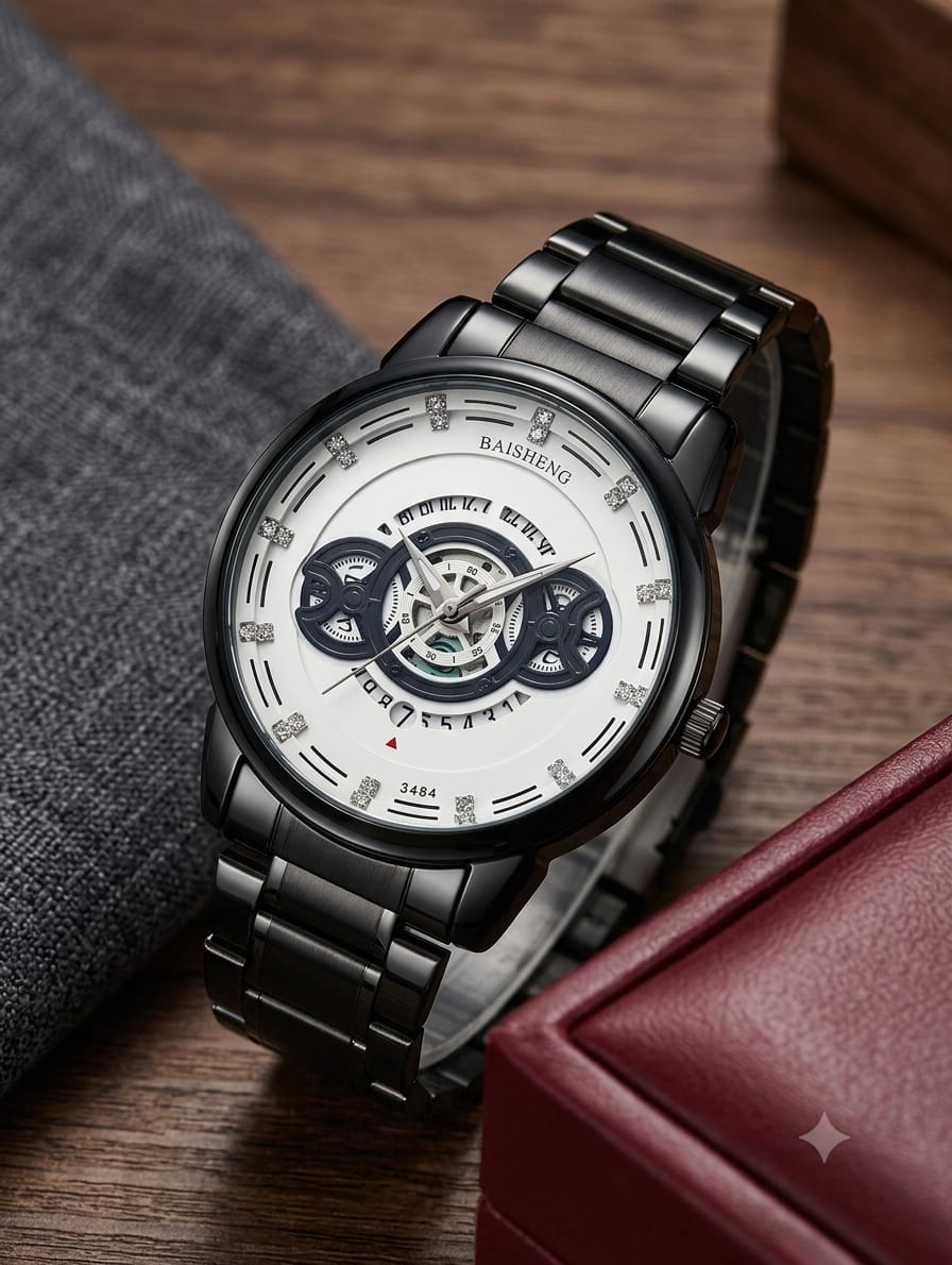 BAISHENG Premium Men's Stainless Steel Analog Quartz Watch Product Description