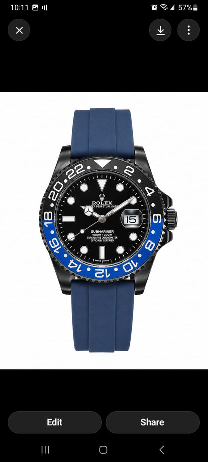 Luxury Men's Black & Blue Sport Style Quartz Watch