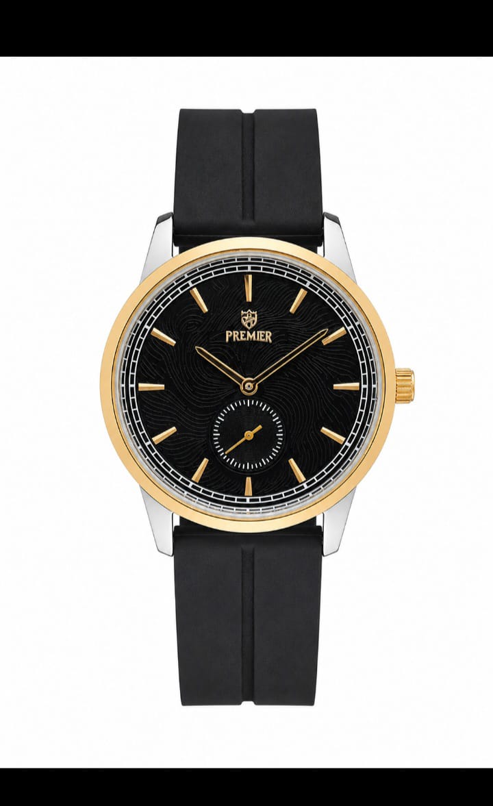 Luxury Black Men's Quartz Watch – Gold Bezel Silicone Strap Analog Wrist Watch