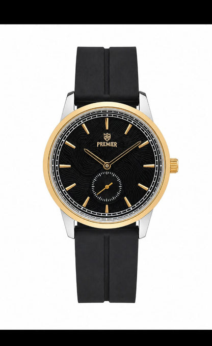 Luxury Black Men's Quartz Watch – Gold Bezel Silicone Strap Analog Wrist Watch