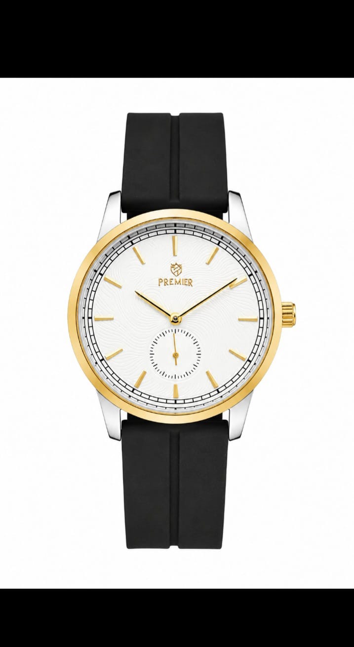 Luxury Black Men's Quartz Watch – Gold Bezel Silicone Strap Analog Wrist Watch