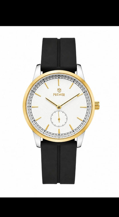 Luxury Black Men's Quartz Watch – Gold Bezel Silicone Strap Analog Wrist Watch