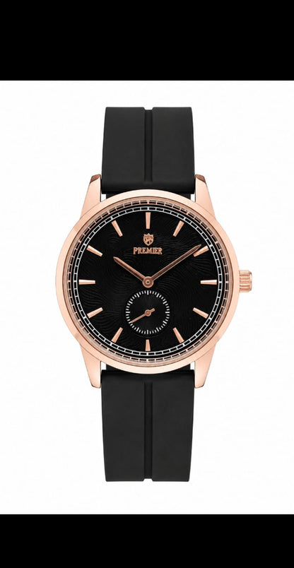Luxury Black Men's Quartz Watch – Gold Bezel Silicone Strap Analog Wrist Watch