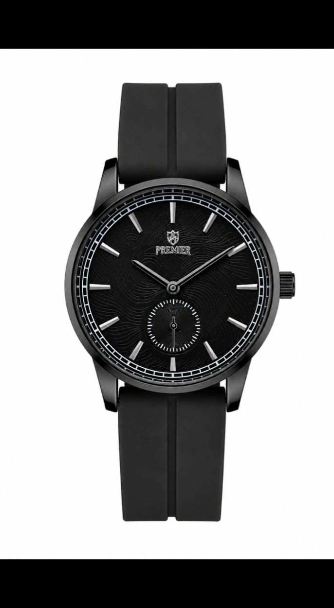 Luxury Black Men's Quartz Watch – Gold Bezel Silicone Strap Analog Wrist Watch