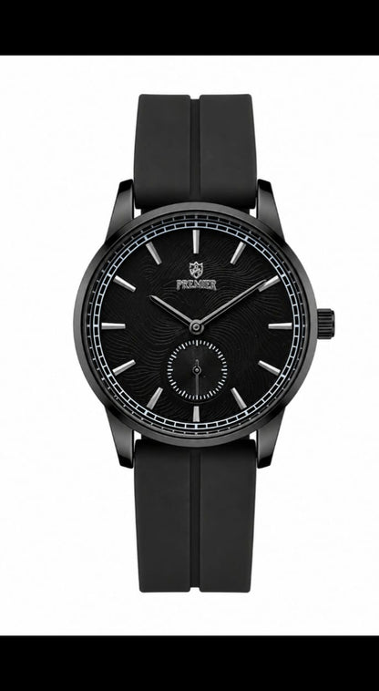 Luxury Black Men's Quartz Watch – Gold Bezel Silicone Strap Analog Wrist Watch