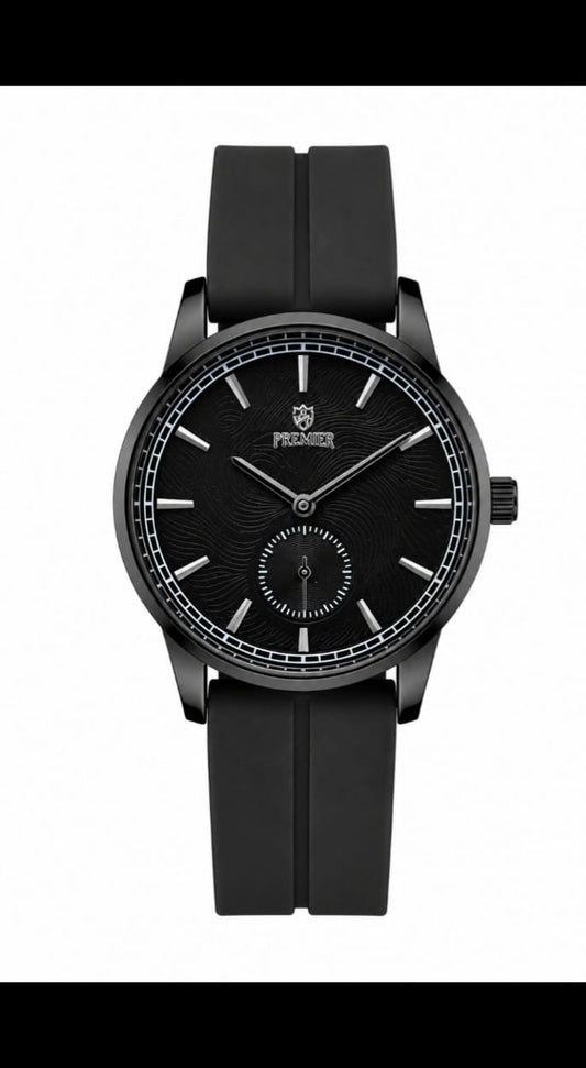 Luxury Black Men's Quartz Watch – Gold Bezel Silicone Strap Analog Wrist Watch