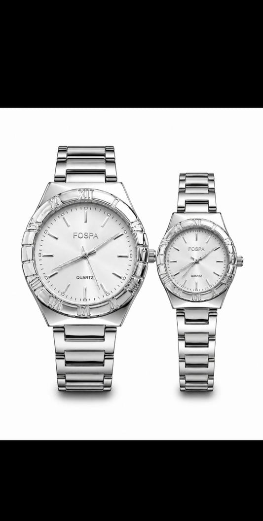 Luxury Silver Couple Watches Set